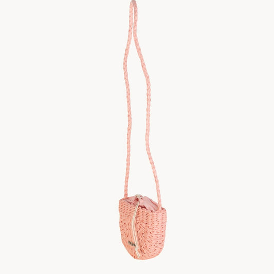 Sac à main bandoulière fille en fibre naturelle rose avec fermeture type sac
