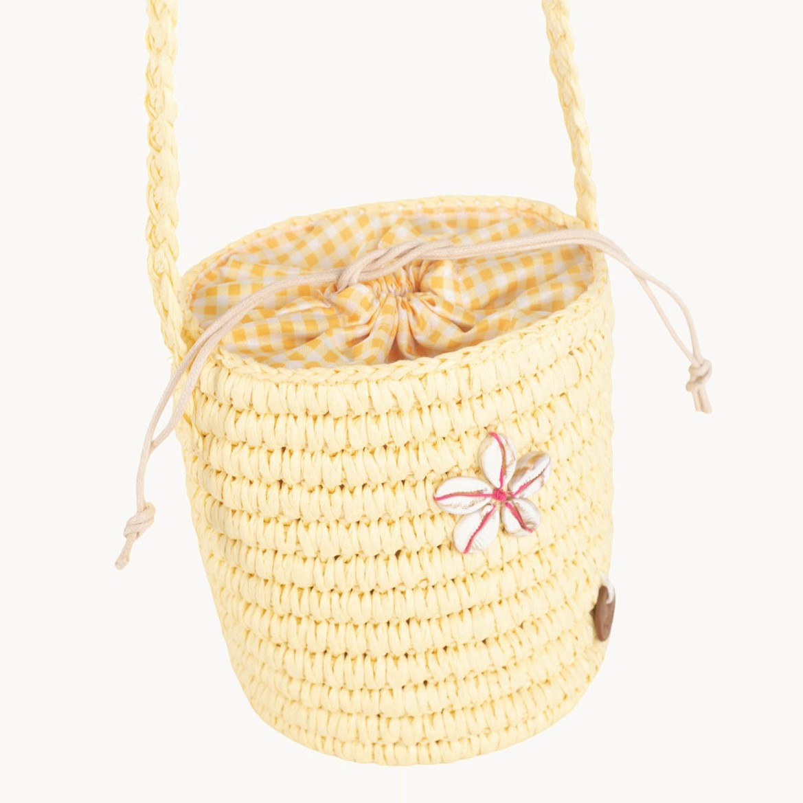 Sac bandoulière seau en fibre naturelle pour fille - couleur jaune