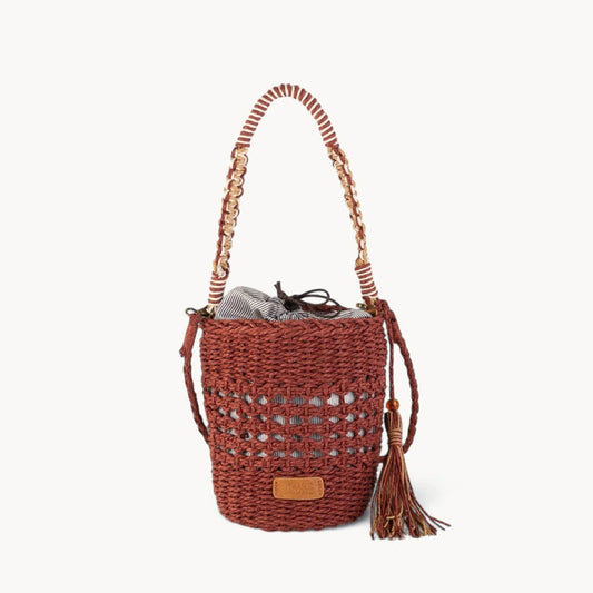Sac cube en fibre naturelle avec fermeture, couleur grenat
