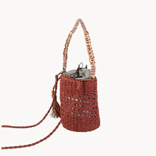 Sac cube en fibre naturelle avec fermeture, couleur grenat