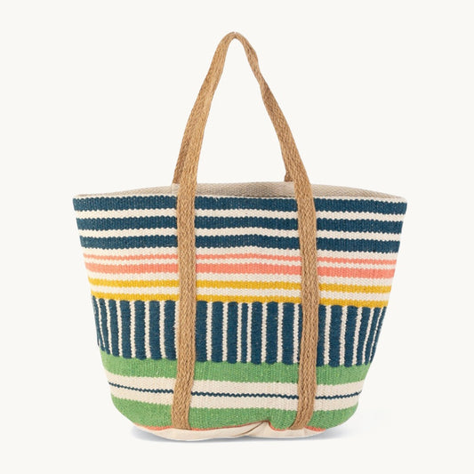 Sac tote en coton et jute bleu