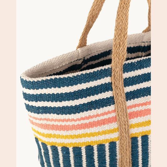 Sac tote en coton et jute bleu