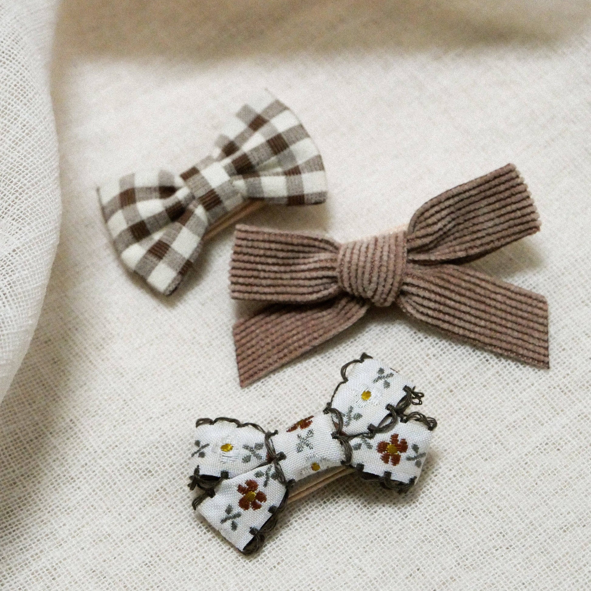 Set barrettes fleurs, velours et vichy
