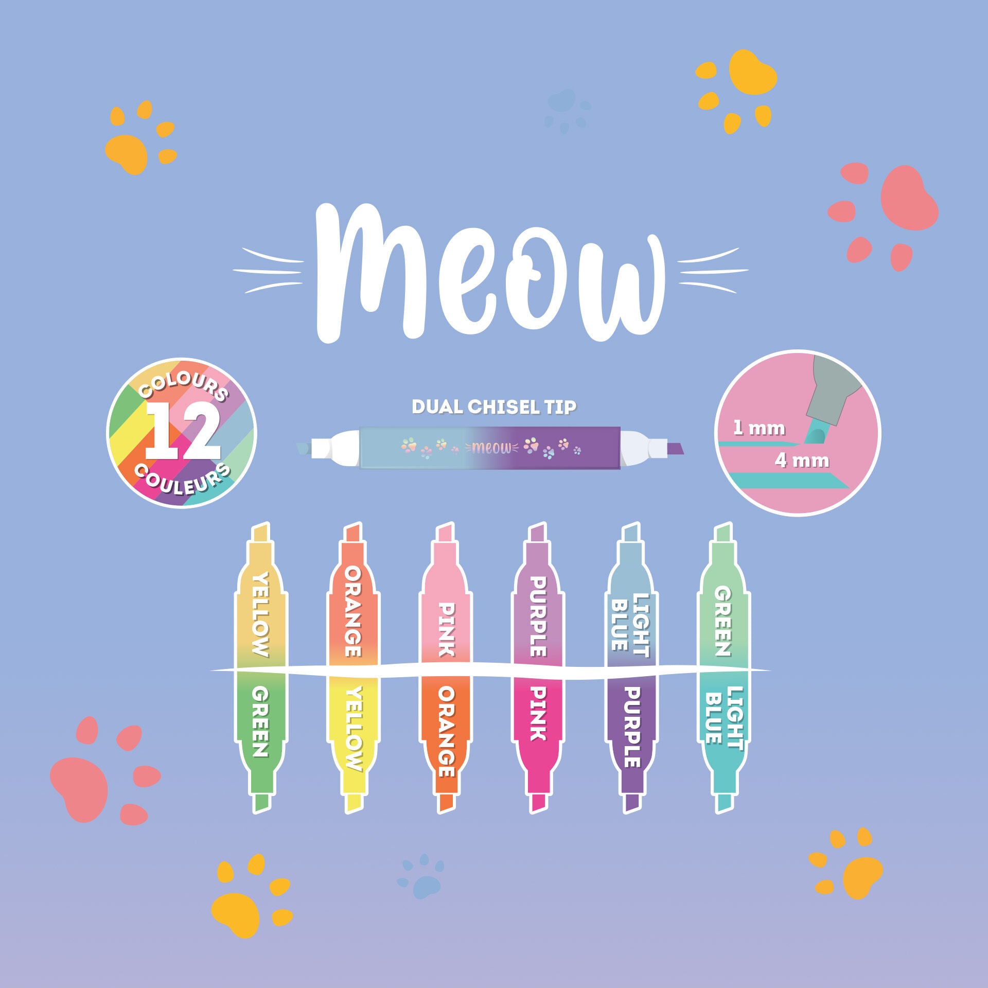 Set de 6 surligneurs à double pointe Kitty