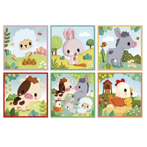 JANOD farm animal puzzle cubes set with colorful illustrated scenes
