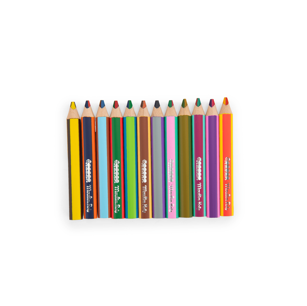 Set of 12 bicolored wooden crayons by Moulin Roty for children