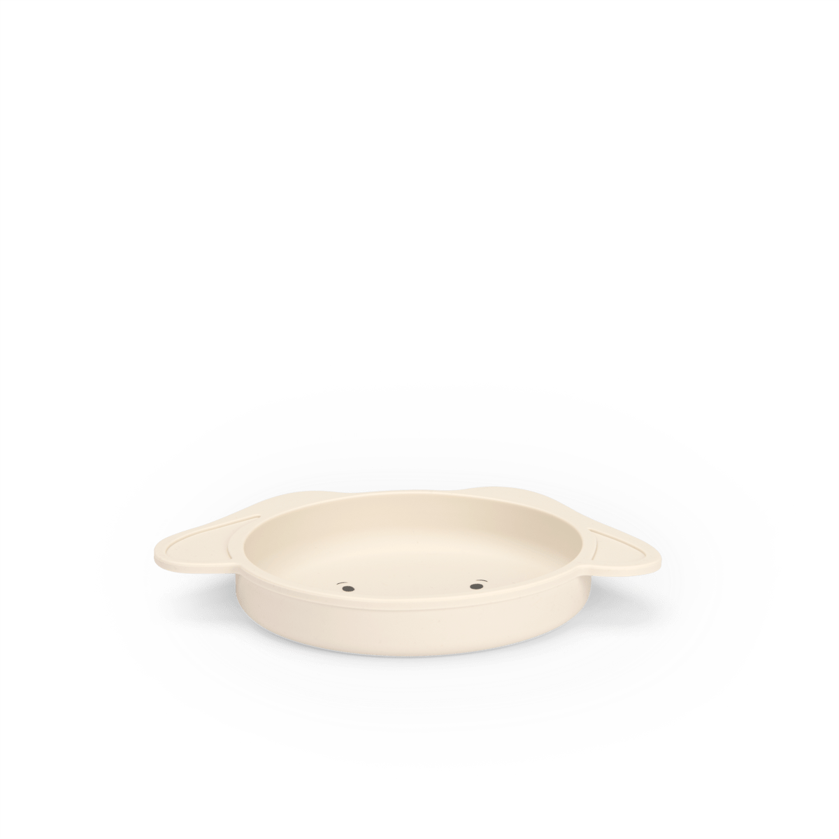 Back view of beige silicone bear plate showing ventilation holes