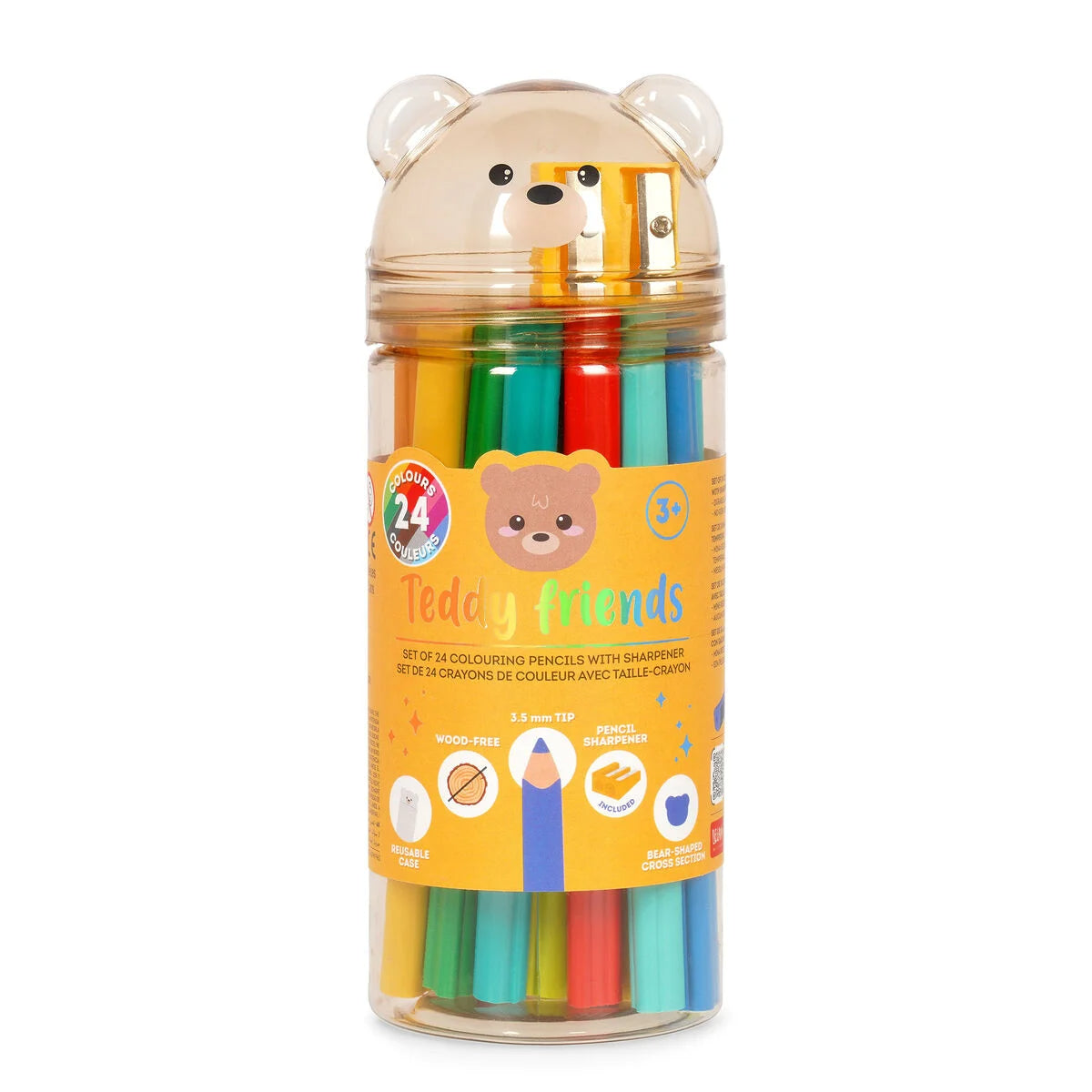 Set de 24 Crayons de Couleur avec Taille-crayon - Teddy Friends