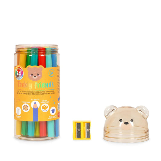 Set de 24 Crayons de Couleur avec Taille-crayon - Teddy Friends