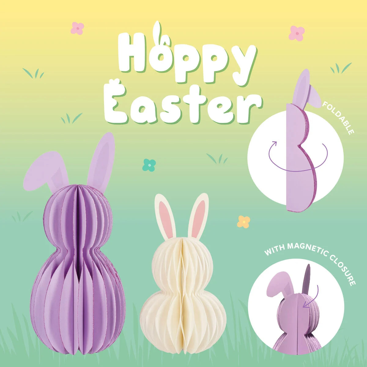 Set de 2 Petits Lapins Pliables en Papier - Hoppy Easter