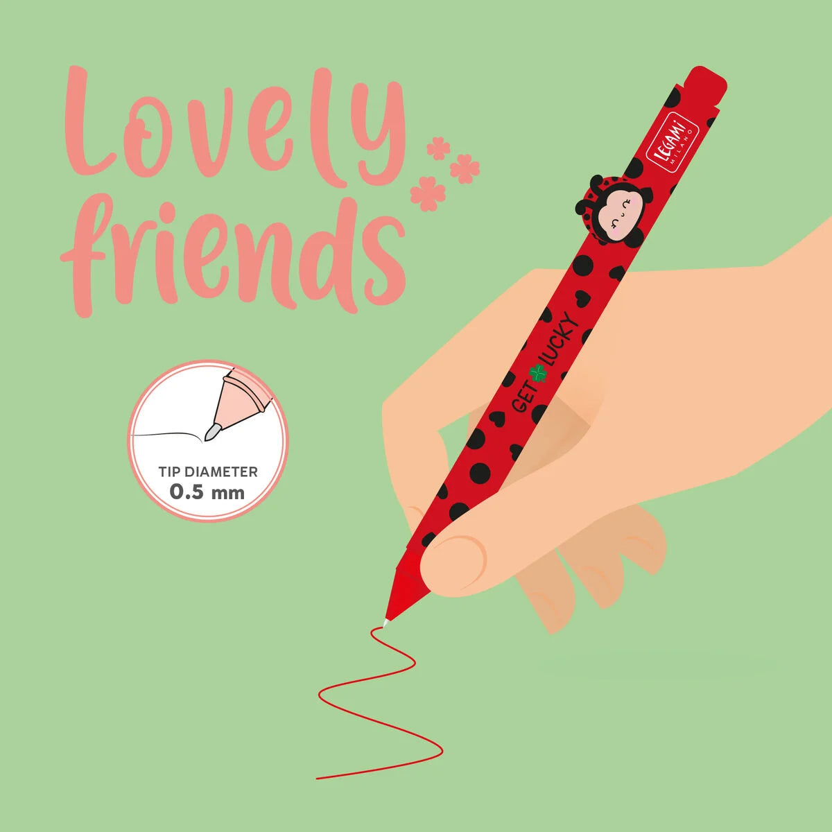Stylo à Encre Gel avec Animal Décoratif Coccinelle «Get Lucky» - Lovely Friends