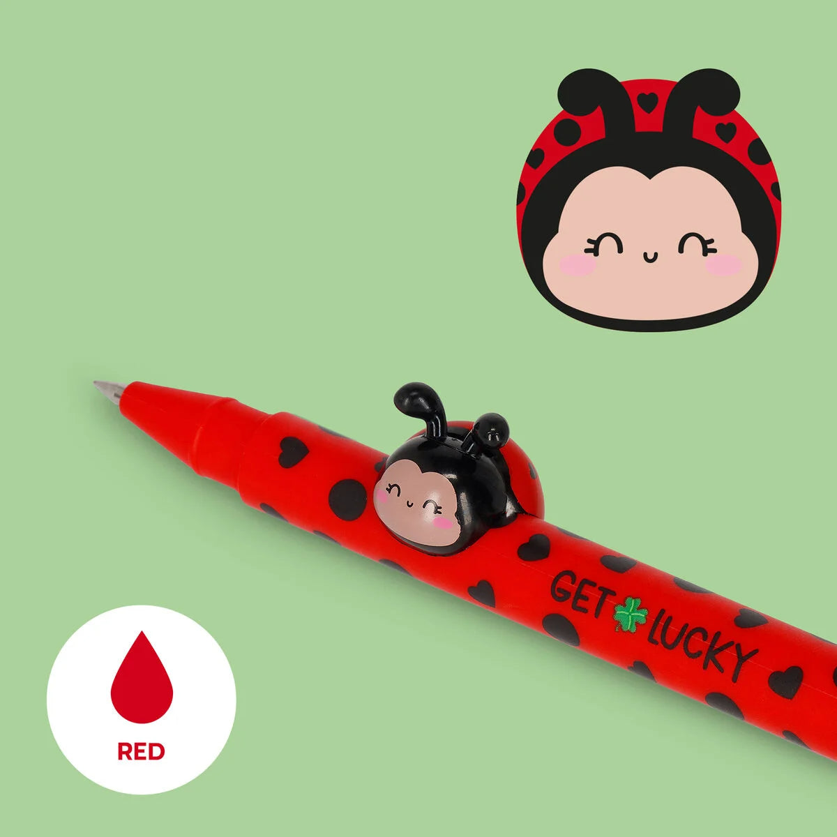 Stylo à Encre Gel avec Animal Décoratif Coccinelle «Get Lucky» - Lovely Friends