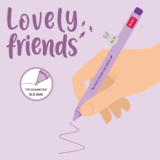 Stylo à Encre Gel avec Animal Décoratif Lapin « Don't Worry Be Hoppy » - Lovely Friends