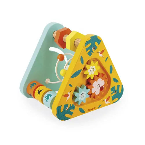 Janod Tropik wooden activity triangle with bead maze and gears for toddlers