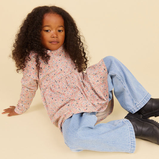 Light blue wide-leg denim trousers for kids with relaxed fit