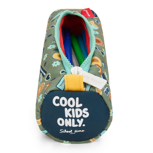 Open green pencil case with blue end cap reading Cool Kids Only