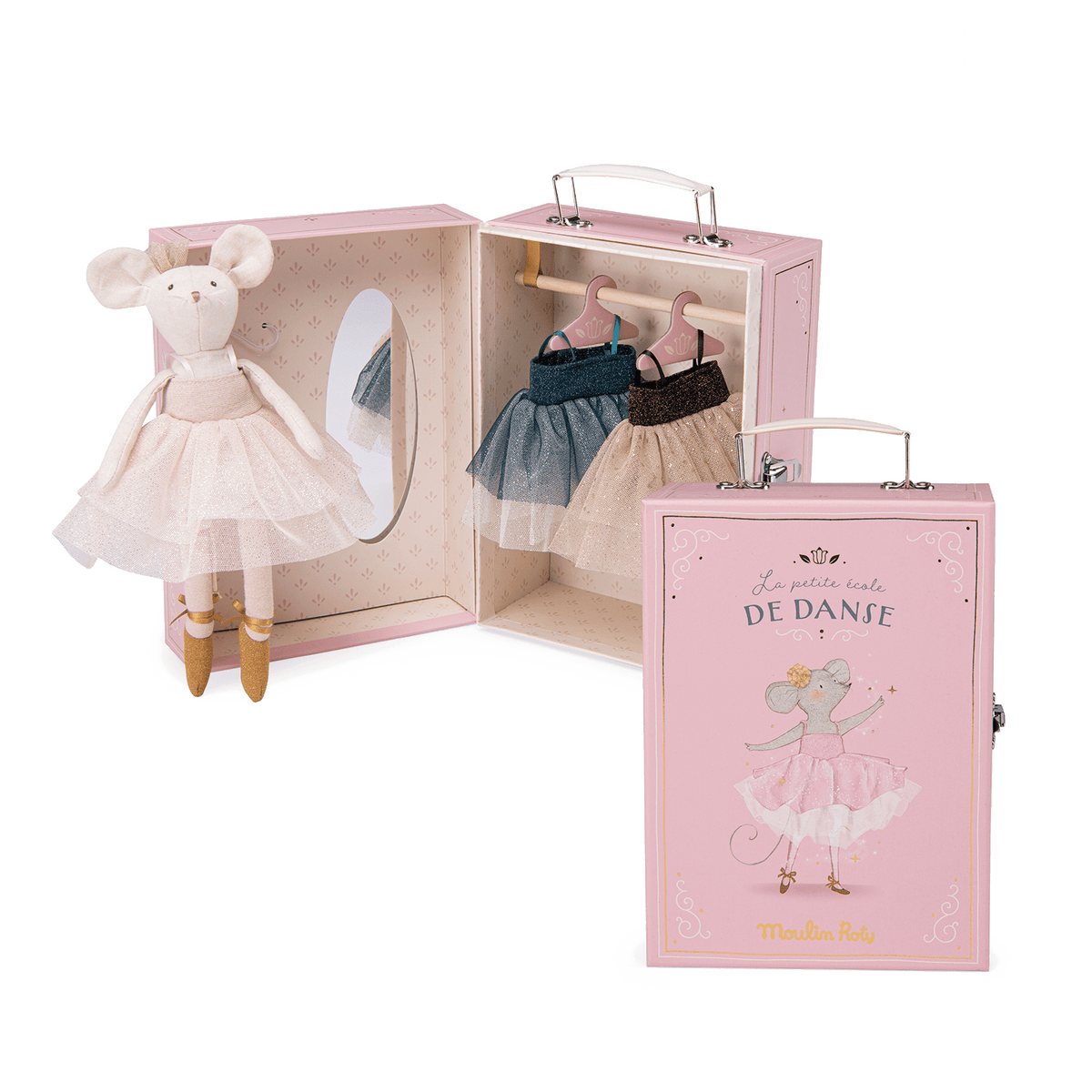 La petite école de danse wooden suitcase wardrobe with mirror and spare tutus