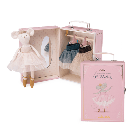 La petite école de danse wooden suitcase wardrobe with mirror and spare tutus