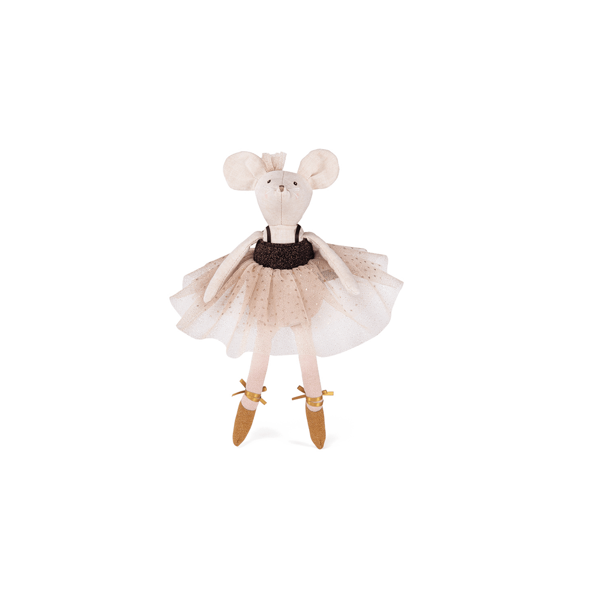 Mouse doll wearing nude champagne star sequin tulle ballet dress