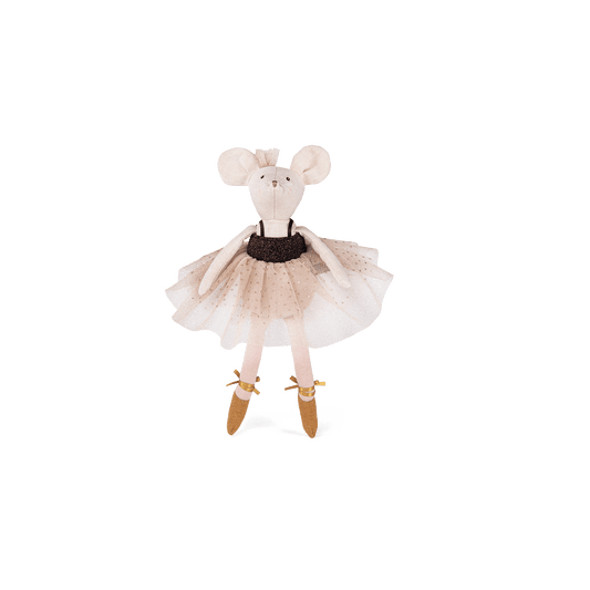 Mouse doll wearing nude champagne star sequin tulle ballet dress