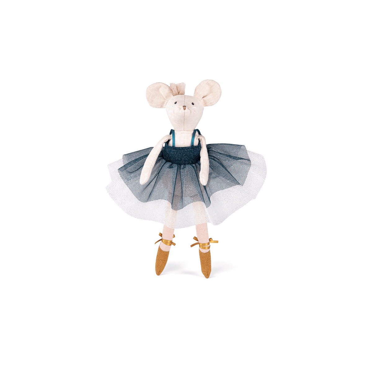 Mouse doll in layered teal and white glitter tulle ballet tutu