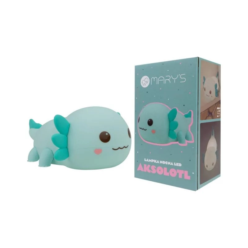 Mary's Axolotl LED lamp in retail packaging with star pattern box