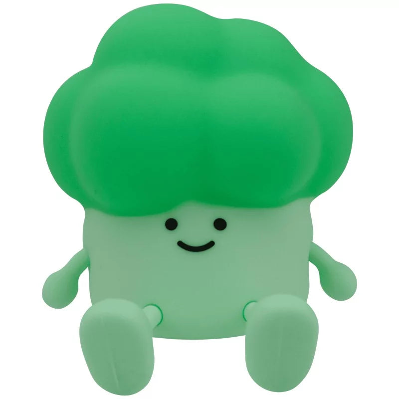 Front view of green silicone broccoli LED night light with smiley face