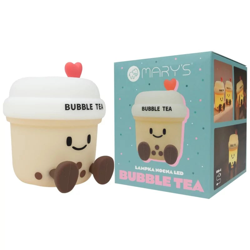 Bubble tea night light packaging box with USB-C charging icon