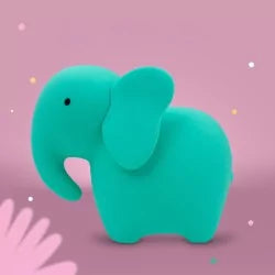 Turquoise silicone elephant nightlight against pink background