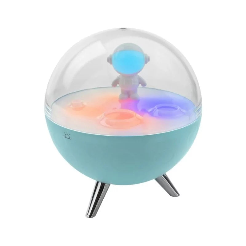 White background shot of spherical RGB moon night light on chrome legs