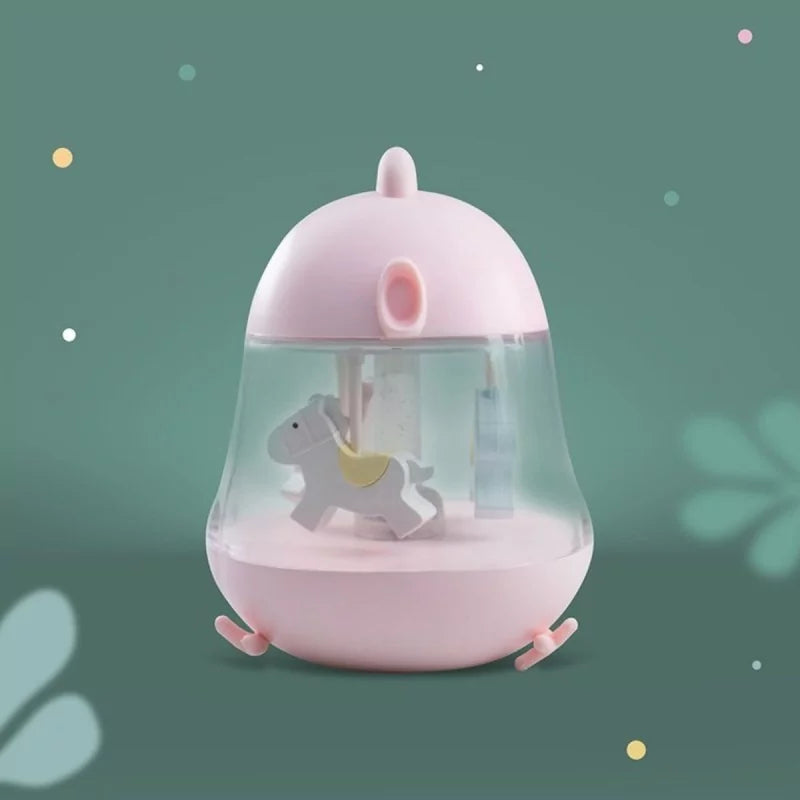 Rose pastel LED music box night light with clear carousel horse chamber
