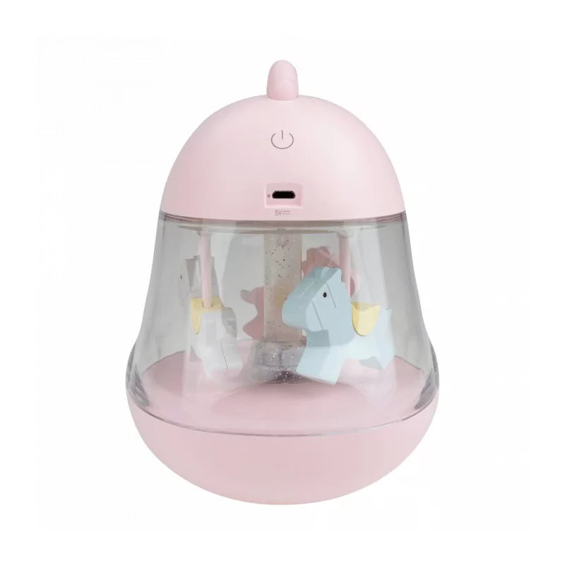 Pink USB-C rechargeable night light with multi-color carousel horses