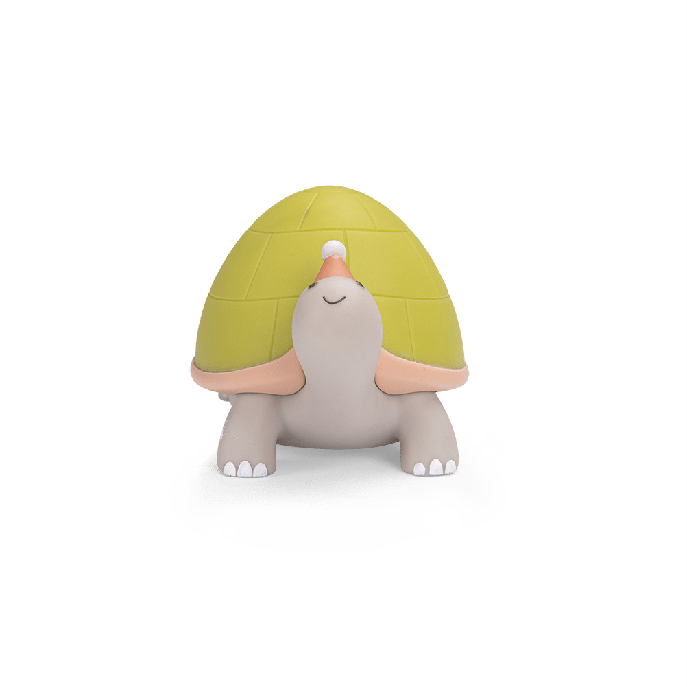 Moulin Roty rechargeable turtle nightlight with green shell and peach hat