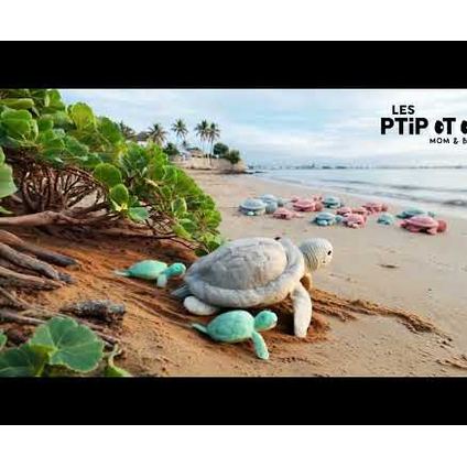 Peluche tortue Sauvenou maman et son bébé bleu - Les Ptipotos