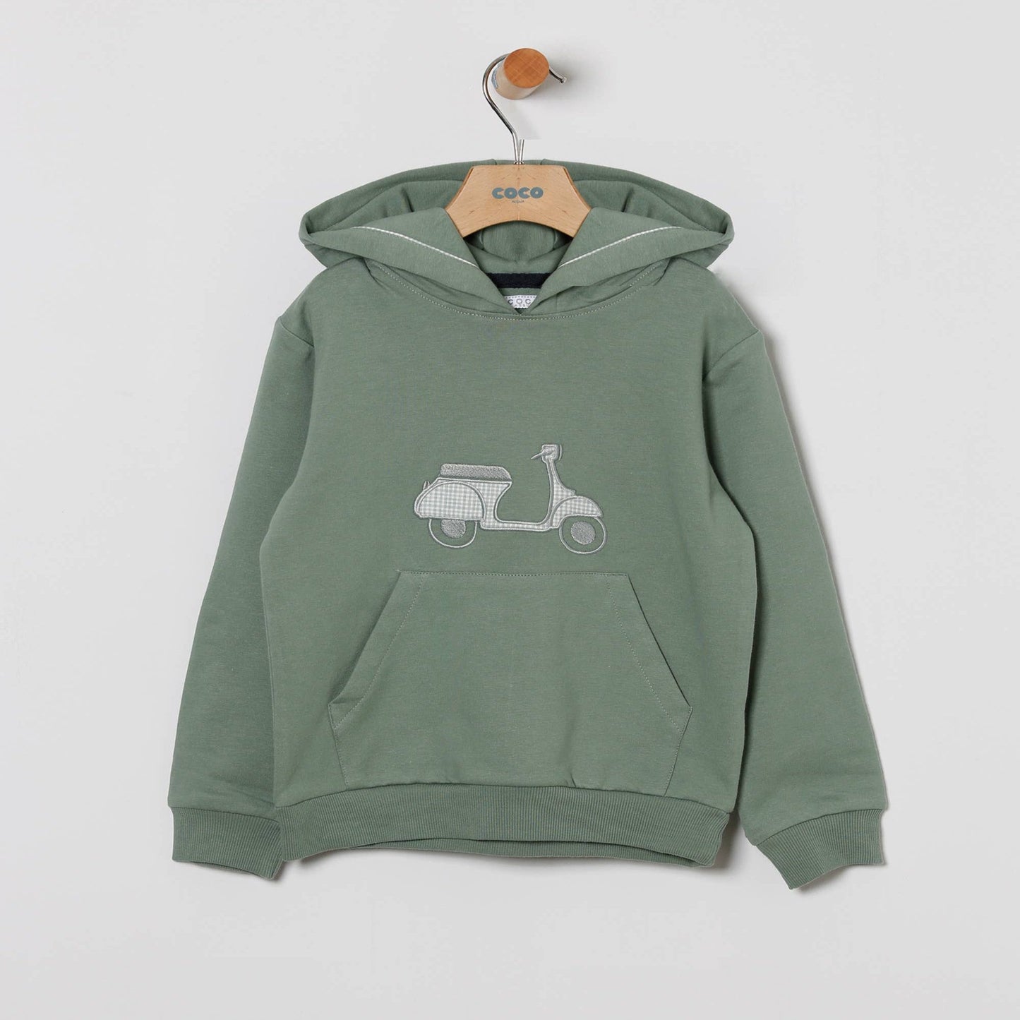 Sweat-shirt à capuche vert motif scooter - COCO ACQUA