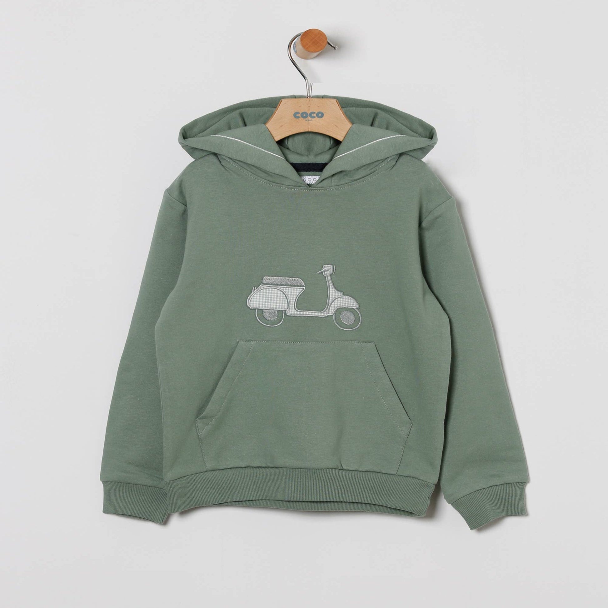 Sweat-shirt à capuche vert motif scooter - COCO ACQUA