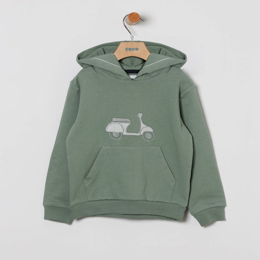 Sweat-shirt à capuche vert motif scooter - COCO ACQUA
