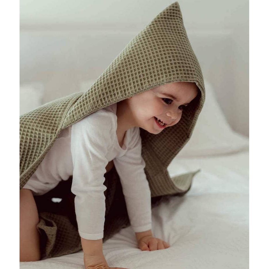 Maxi cape de bain nid d'abeille vert sauge