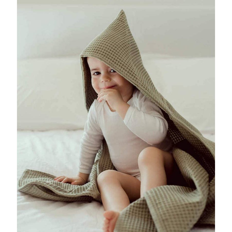 Maxi cape de bain nid d'abeille vert sauge