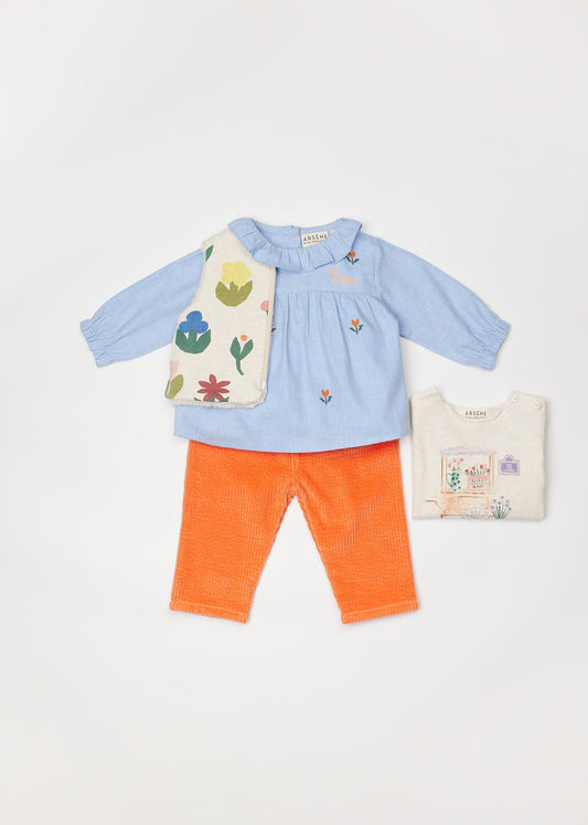 Blouse bébé broderie fleurs ciel
