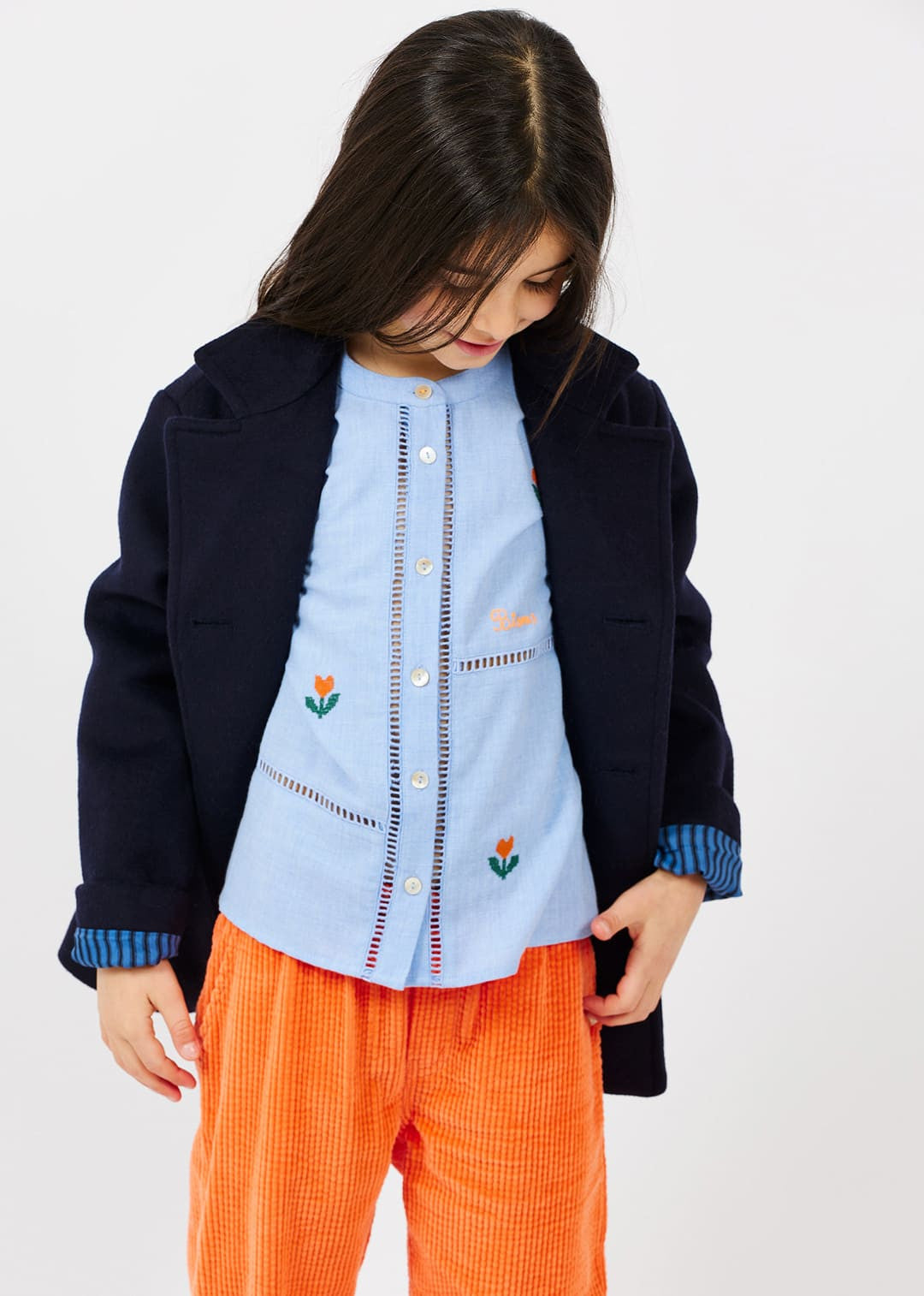 Blouse brodée Fleurs ciel