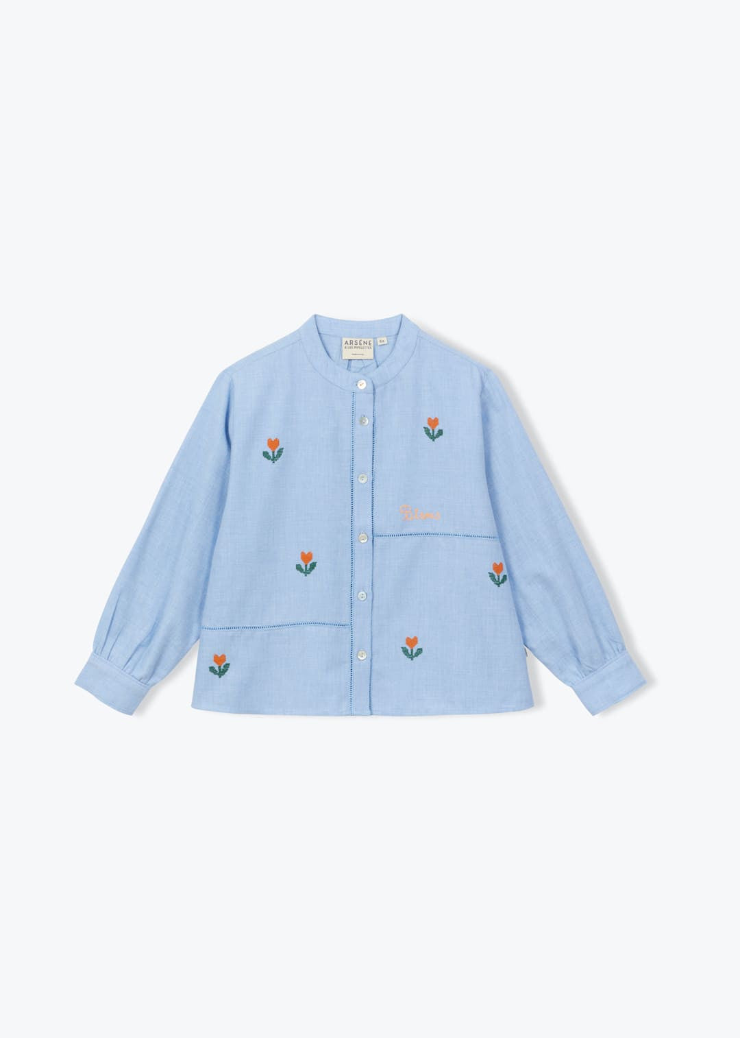 Blouse brodée Fleurs ciel