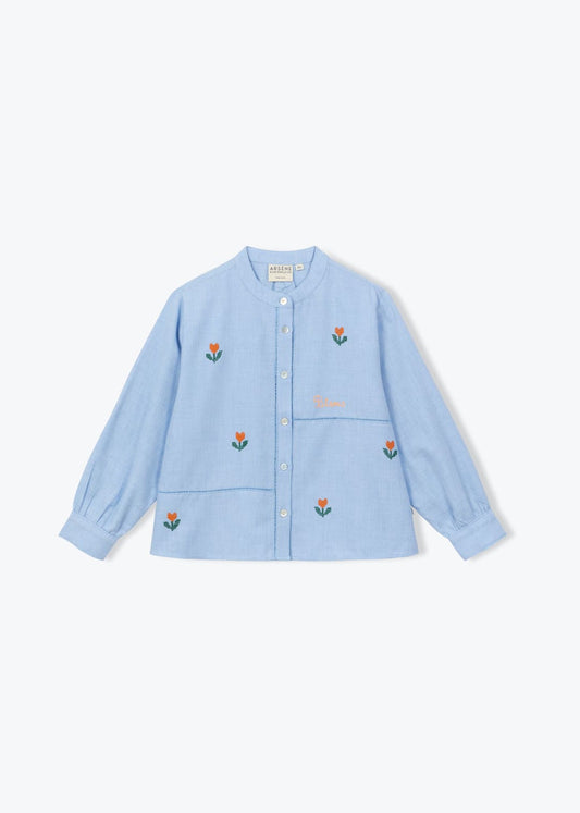 Blouse brodée Fleurs ciel