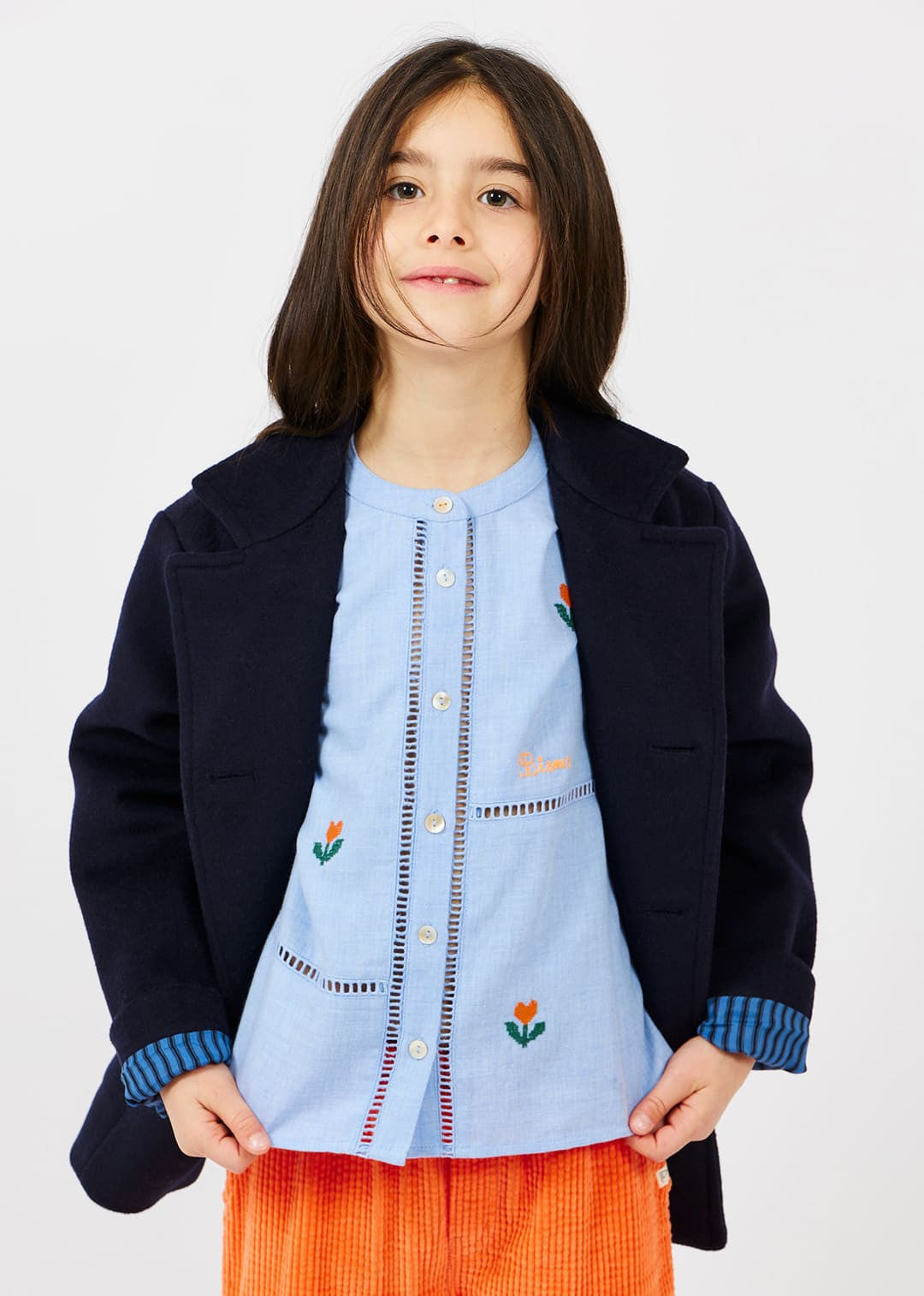 Blouse brodée Fleurs ciel