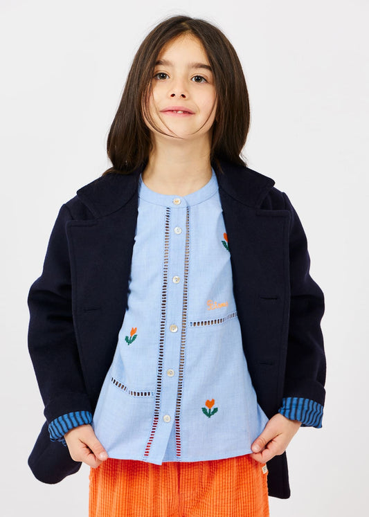 Blouse brodée Fleurs ciel