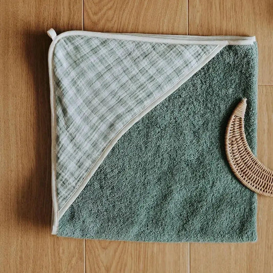 Cape de bain vichy vert de gris