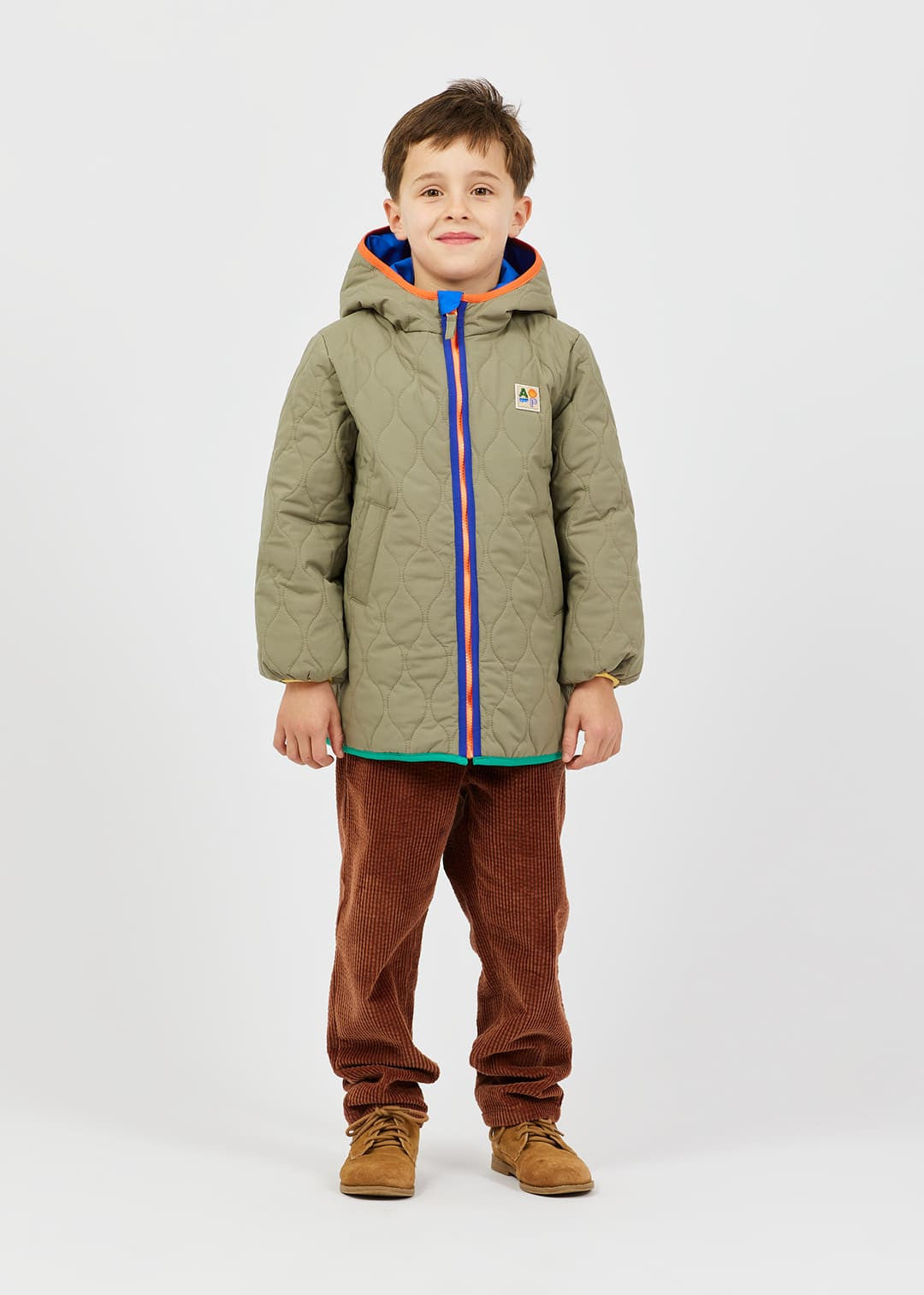 Parka réversible à capuche vert kaki
