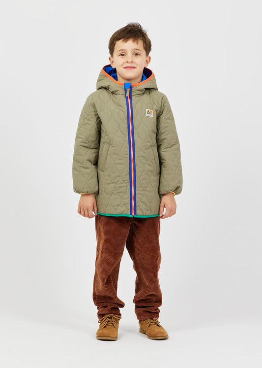 Parka réversible à capuche vert kaki
