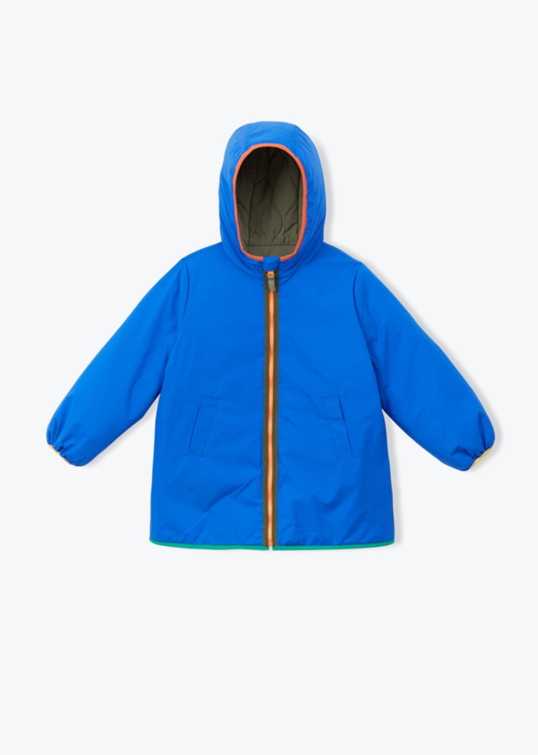 Parka réversible à capuche vert kaki