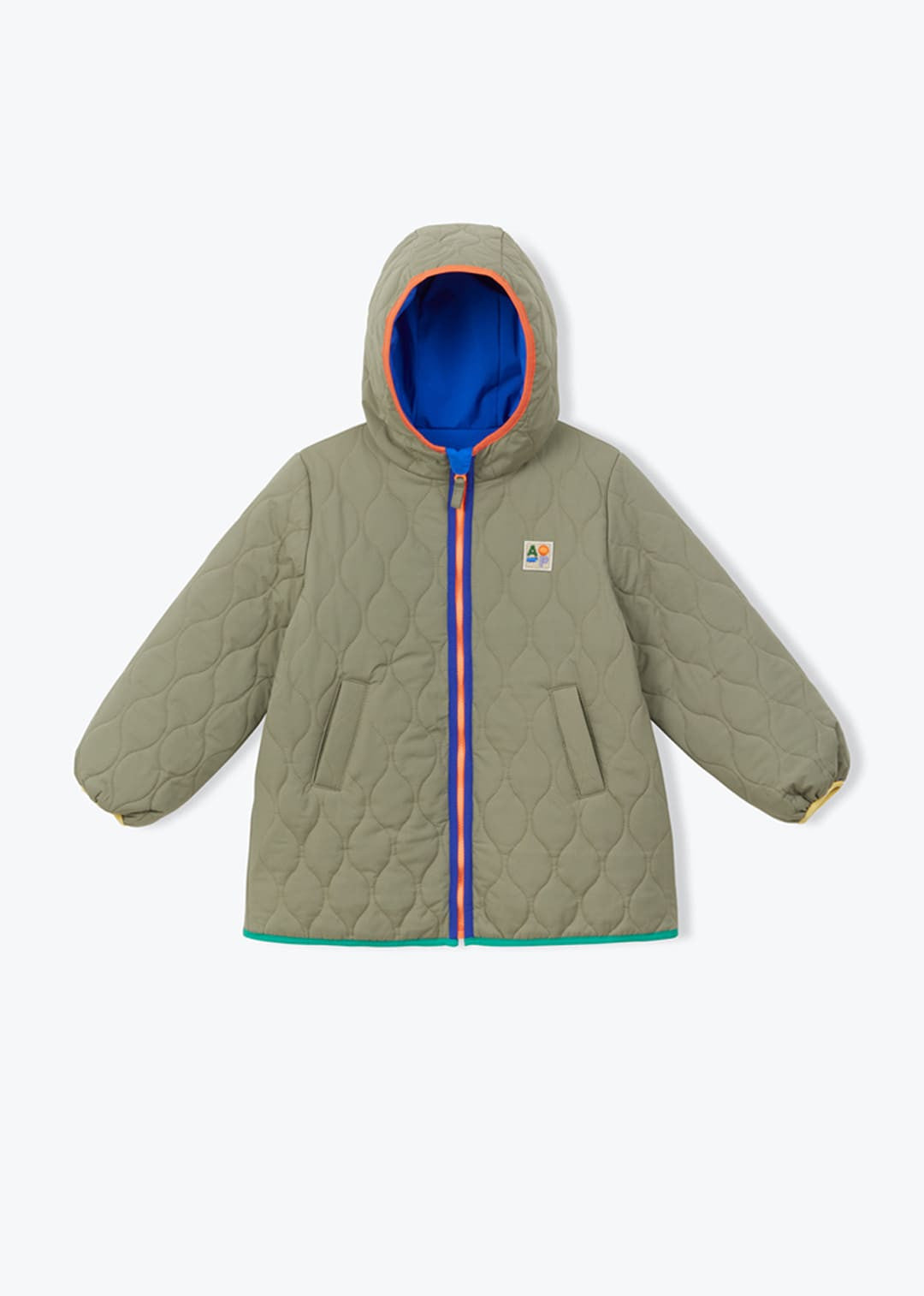Parka réversible à capuche vert kaki